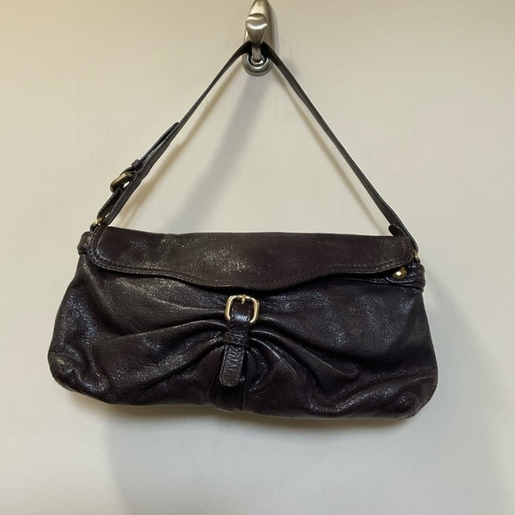 KOOBA Double Buckles Accents Dark Purple Leather Small Shoulder Bag - Picture 1 of 8
